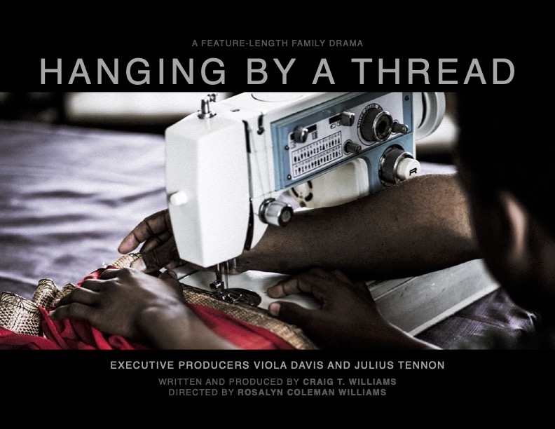 Hanging By A Thread feature film poster showing hands working at a sewing machine