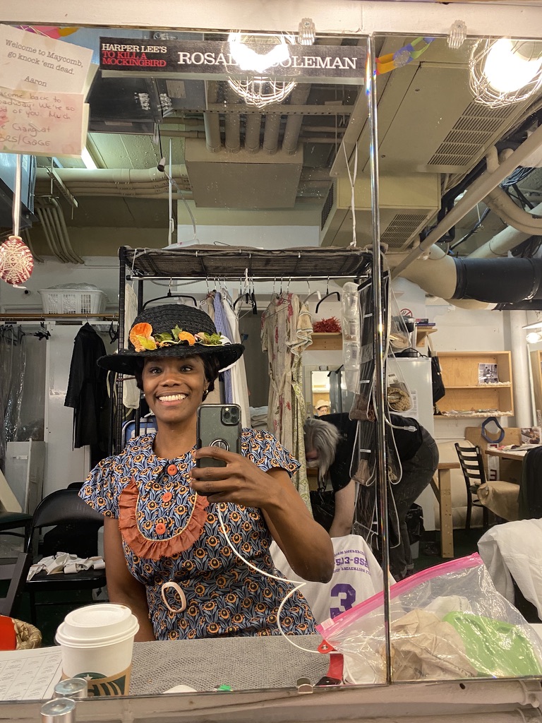Rosalyn Coleman backstage in costume at To Kill a Mockingbird